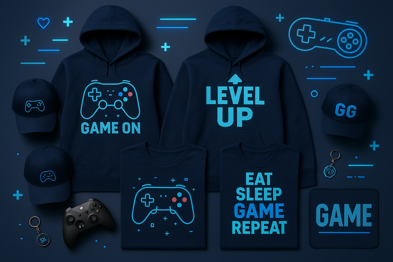 navy blue theme for gaming merch